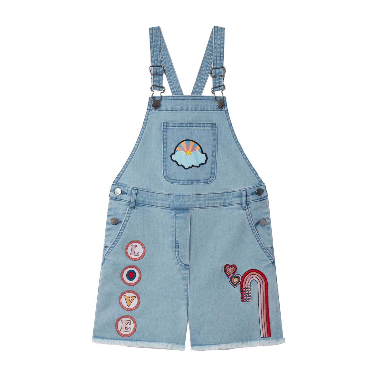 Stella McCartney I Love You Embroidered Denim Dungarees